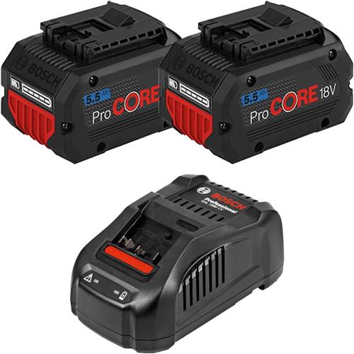 2 batteries Bosch ProCORE 18V 5.5 Ah avec chargeur GAL 1880 CV