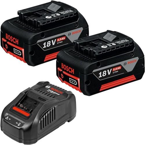 Bosch 18V Battery Kit: 2x 5Ah Li-ion + GAL1880CV Quick Charger