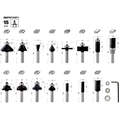 Bosch 6mm Router Bit Set (15pcs)