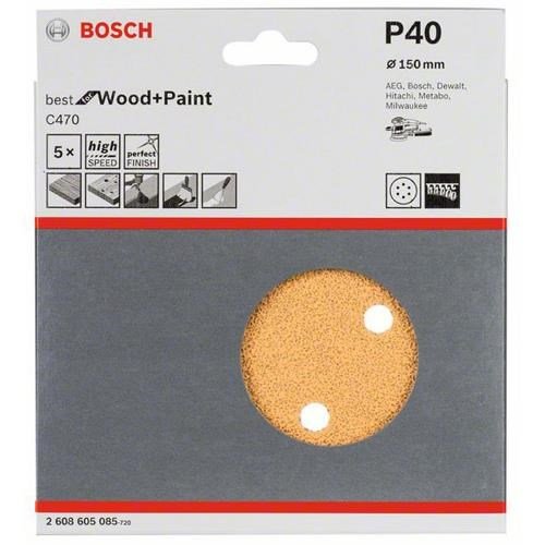Bosch 40 Grit Wood Sanding Disc 150mm (5pk)