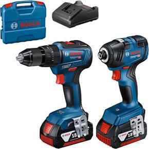 Bosch 18V GSB18V-55 Combi Drill &amp; GDR18V-200 Impact Driver (2x 4Ah)