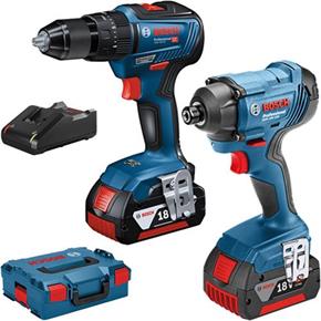 Bosch 18V GSB18V-55 Combi Drill &amp; GDR18V-160 Impact Driver (2x 4Ah)