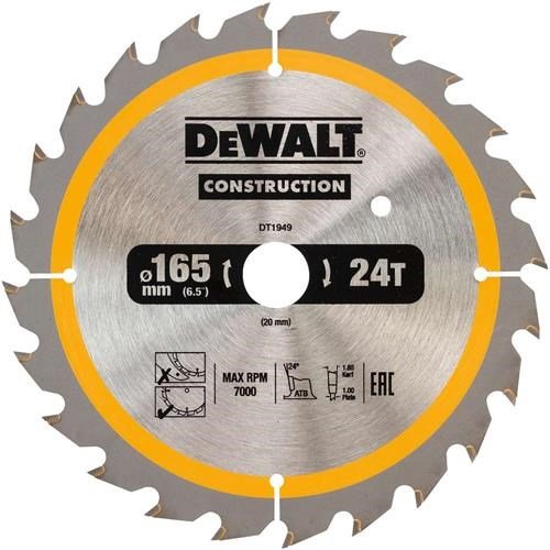 DeWalt DT1949 TCT Blade 165mm x 20mm 24T