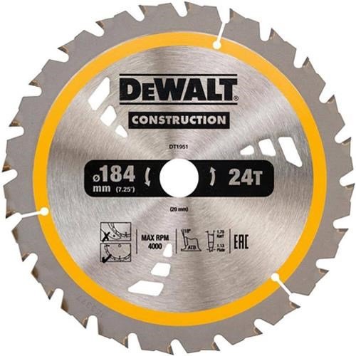 DeWalt DT1951 TCT Circular Saw Blade 184mm x 20mm 24T