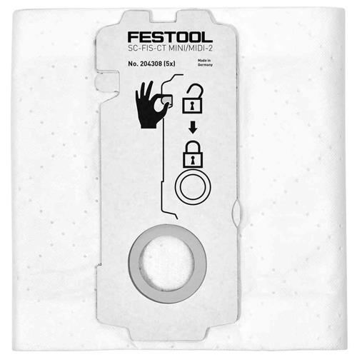 Festool SelfClean Dust Bags for CT 15, MINI & MIDI Extractors (5pk)