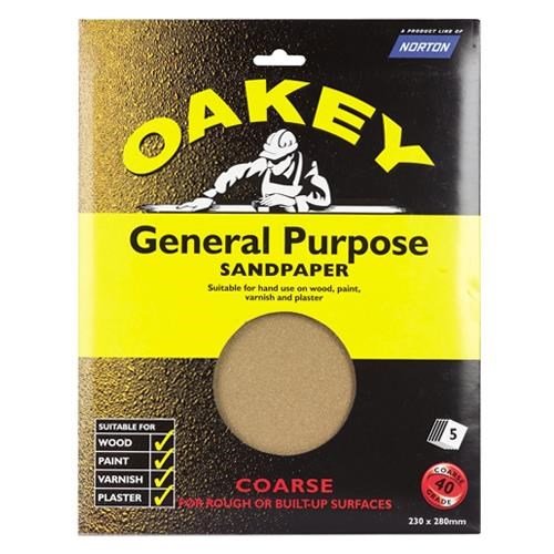 Oakey Glasspaper Sheets 230mm x 280mm Coarse Grit (5pk)