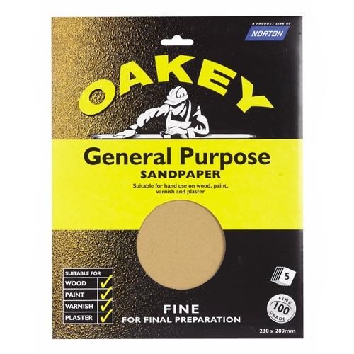 Oakey Glasspaper Sheets 230mm x 280mm Fine Grit (5pk)