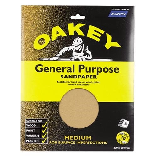 Oakey Glasspaper Sheets 230mm x 280mm Medium Grit (5pk)