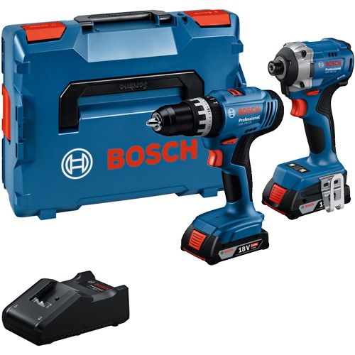 Bosch GSB18V-25 Combi Drill & GDR18V-215 Impact Driver (2x 2Ah)