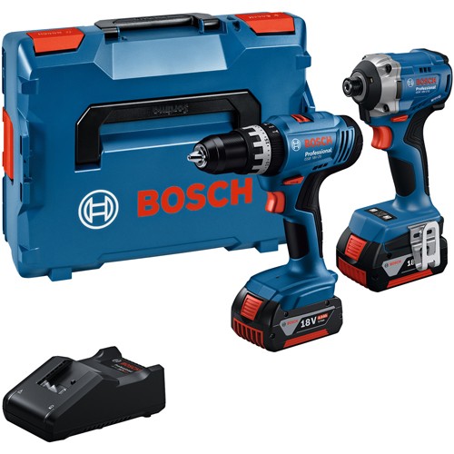 Bosch GSB18V-25 Combi Drill & GDR18V-215 Impact Driver (2x 4Ah)