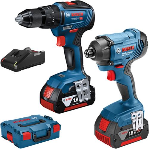 Bosch 18V GSB18V-55 Combi Drill & GDR18V-160 Impact Driver (2x 4Ah)