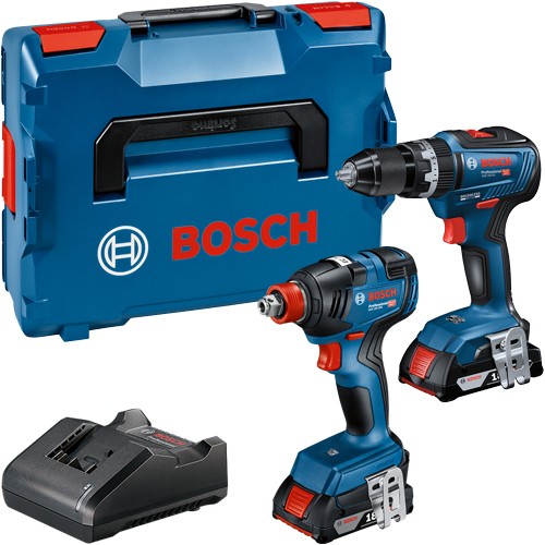 Bosch 18V GSB18V-55 Combi Drill & GDX18V-200 Impact Gun (2x 2Ah)