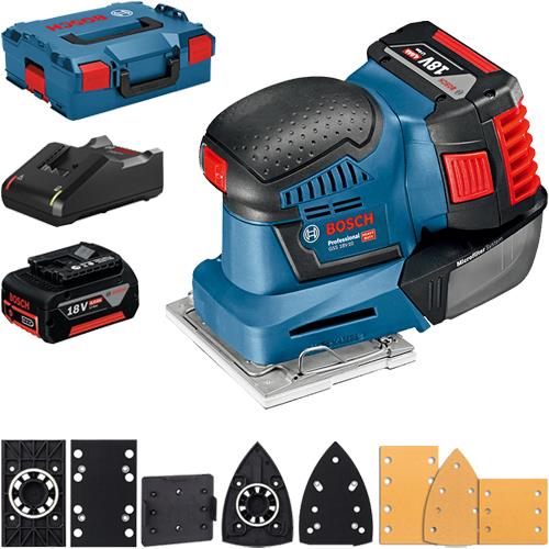 Bosch GSS18V-10 18V Palm Sander (2x 4Ah, Accs, L-Boxx)