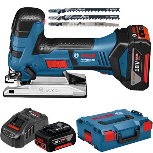 Bosch GST 18 VLI S 18V BodyGrip Jigsaw (2x 4Ah, 3x Blades, LBoxx)