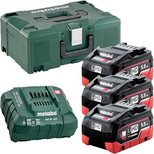 Metabo 18V Battery Kit: 3x 5.5Ah LiHD, ASC30-36V Charger + MetaLoc Box