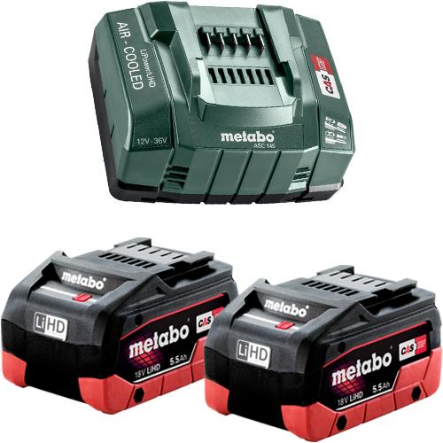 Metabo 18V Battery Kit: 2x 18V 5.5Ah LiHD + ASC30-36V Charger