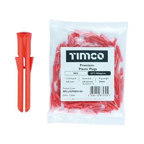 TIMco Premium Red Plastic Wall Plugs 5.5x34mm (100pk)